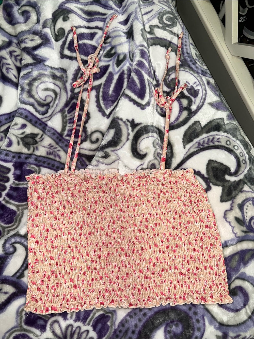 Pink and white floral crop top with adjustable ties